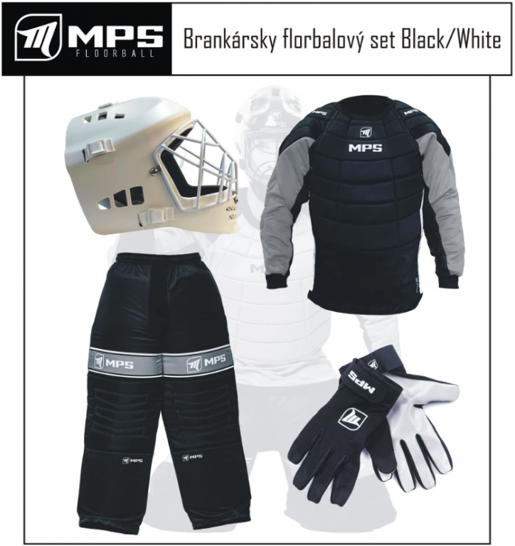 MPS Black/White brankářský set + maska MPS Pro + Florbalové rukavice MPS
