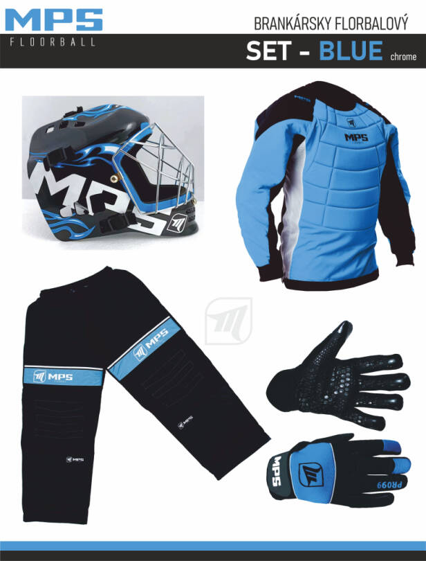 MPS Blue brankářský set + maska  Pro Flame - Blue/Chrome + Florbalové rukavice MPS