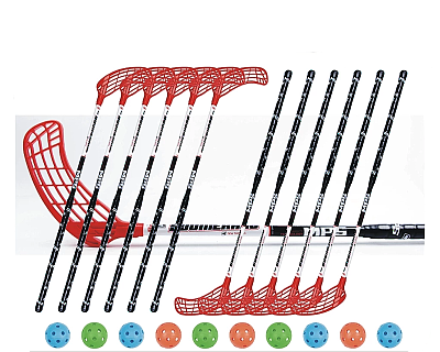 Florbalový set MPS Boomerang Red/Black (12 hokejek)