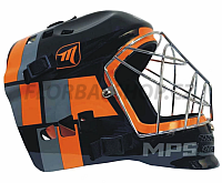 MPS brank. maska MPS PRO BO 2024 - Metal Black/Orange helmet stříbrná mřížka