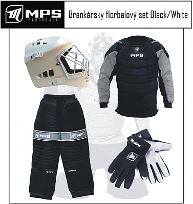 MPS Black/White brankářský set + maska MPS Pro + Florbalové rukavice MPS