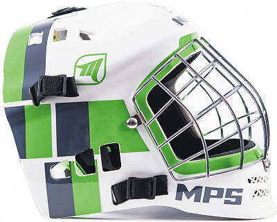 MPS brank. maska PRO White/Green helmet stříbrná mřížka