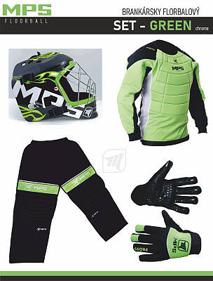 MPS Green brankářský set + maska Pro Flame - Green/Chrome + Florbalové rukavice MPS