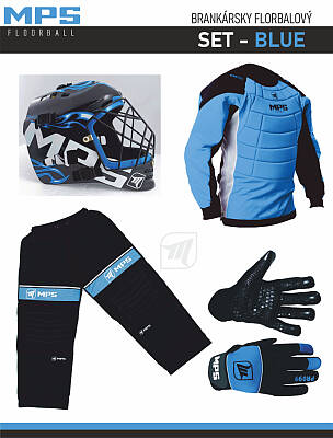 MPS Blue brankářský set + maska Pro Flame - Black/Blue + Florbalové rukavice MPS