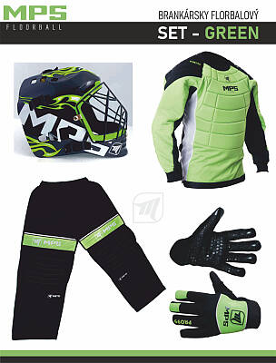 MPS Green brankářský set + maska Pro Flame - Black/Green + Florbalové rukavice MPS