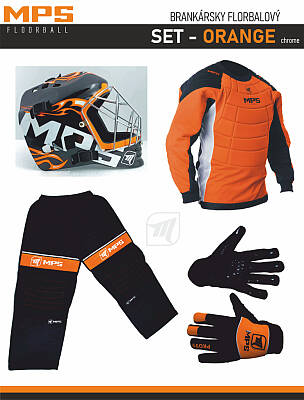 MPS Orange brankářský set + maska Pro Flame - Orange/Chrome + Florbalové rukavice MPS