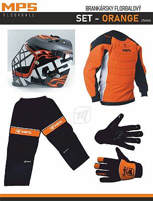 MPS Orange brankářský set + maska Pro Flame - Black/Orange + Florbalové rukavice MPS