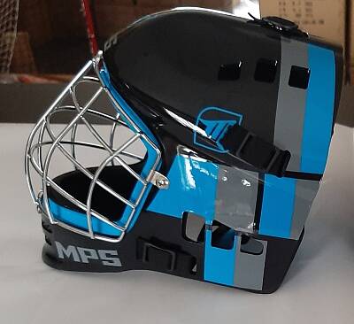 MPS brank. maska PRO Black/Blue helmet stříbrná mřížka