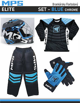 MPS ELITE brankářsky set BLUE + maska  Pro Flame - Blue/Chrome + Florbalové rukavice MPS