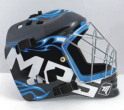 MPS ELITE brankářsky set BLUE + maska  Pro Flame - Blue/Chrome + Florbalové rukavice MPS
