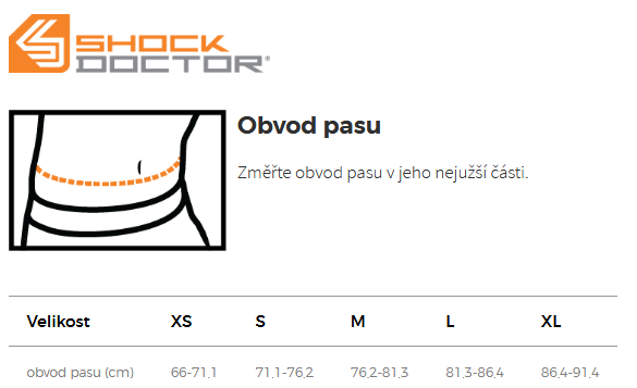 shock doctor tabulka velikosti 366 obvod pasu