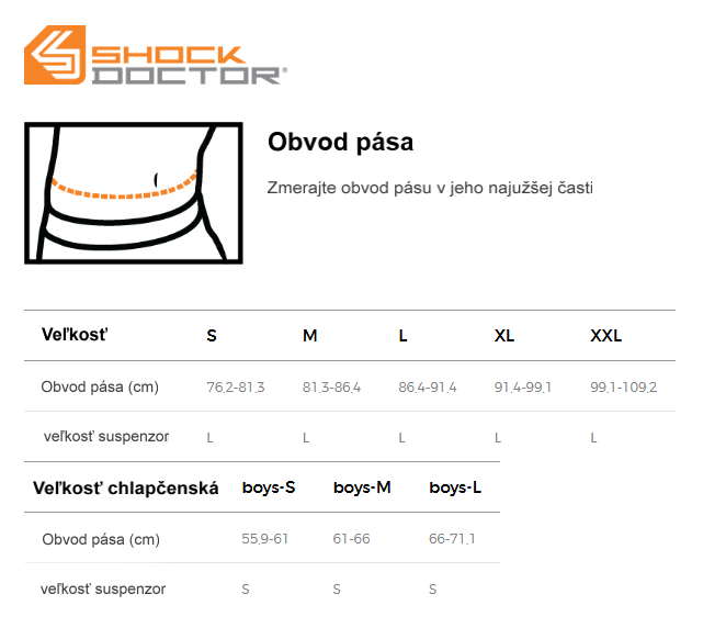 shock doctor 362 tabulka sk