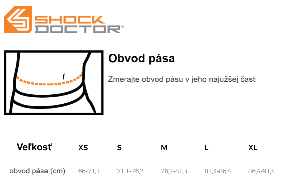 shock doctor tabulka velikosti 366 obvod pasu_sk